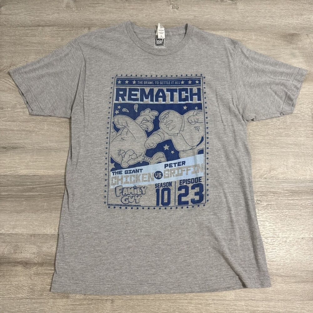 Family Guy Shirt Men’s Large Gray Peter Griffin Giant Chicken Fight Rematch